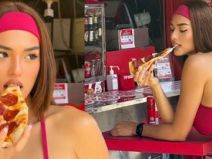 แอนชิลี ใส่ชุดออกกำลังกาย กินพิซซ่าแบบเซ็กซี่เกินต้าน